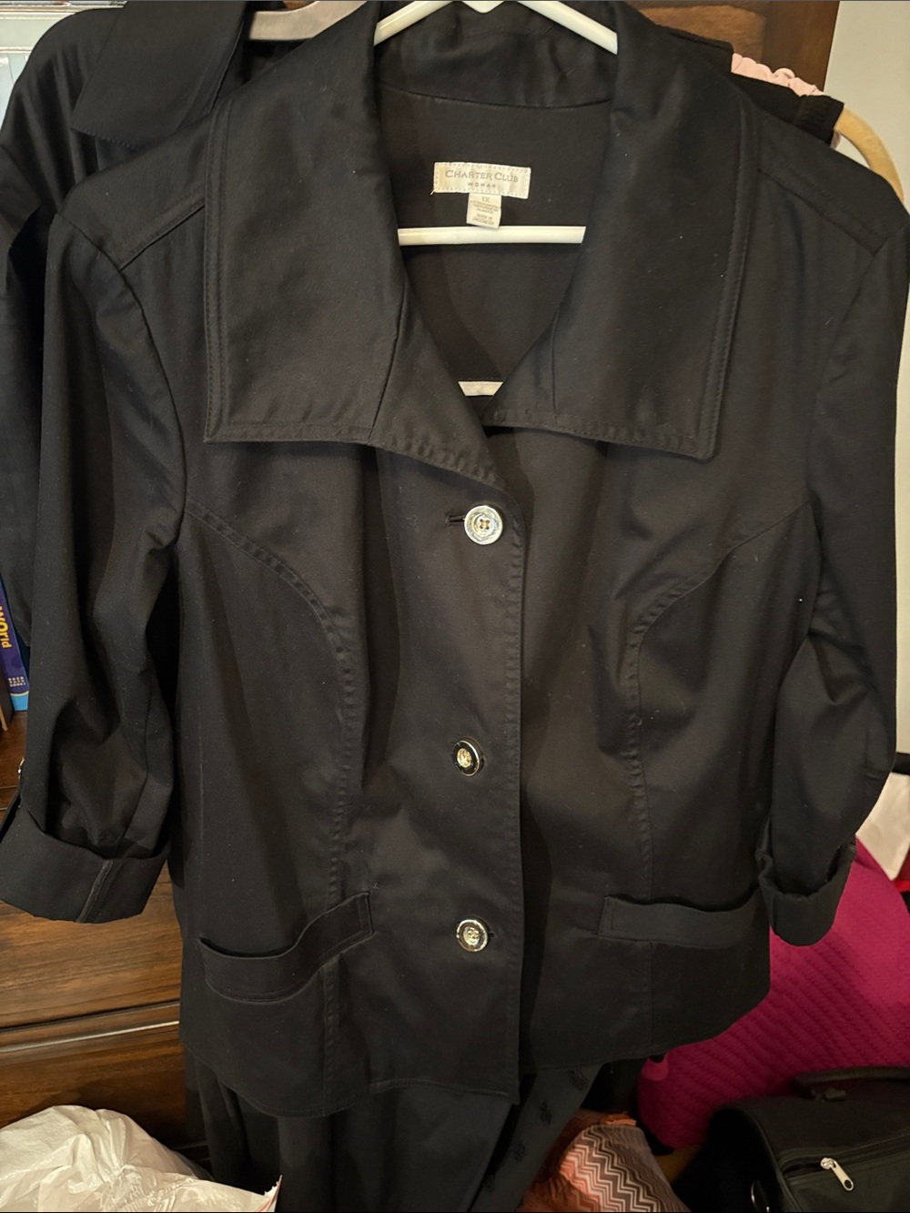 Charter Club Black Women's Button-Front Blazer Jacket